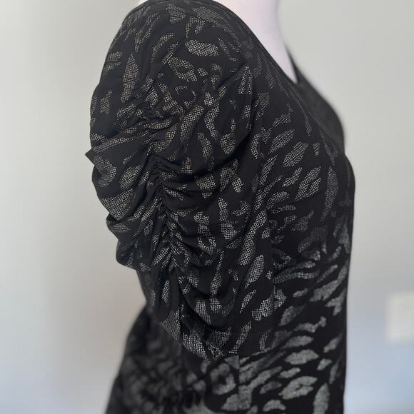 Worthington | Slinky Animal Print Top | Size M | Sparkly Ruffle Sleeve Blouse - Picture 7 of 10